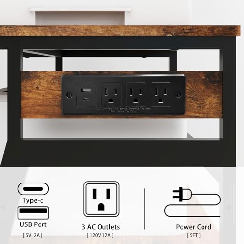 Natwind 3 Tier Large Printer Stand, 24"x20", with Charging Station,Retro - color: Retro, size: 23.6''x19.7''