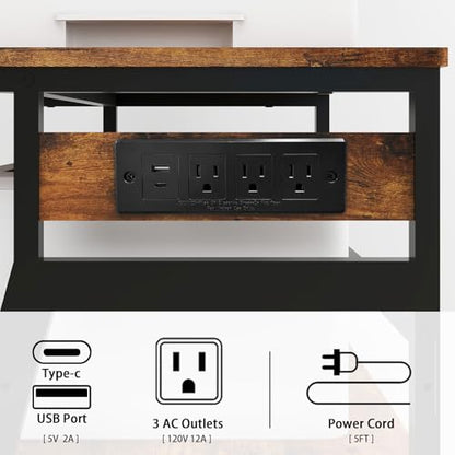 Natwind 3 Tier Large Printer Stand, 24"x20", with Charging Station,Retro - color: Retro, size: 23.6''x19.7''