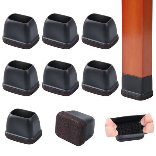 8PCS Felt Chair Leg Floor Protectors Rectangular Chair Leg Caps for Bed Chair Furniture Leg Protectors, Black Bar Stool Floor Protectors for Hardwood Floors, Fit Length 1.3"-1.7", Width 0.9"-1.2" | Rectangular Felt Chair Leg Caps for Hardwood Floors, Blac