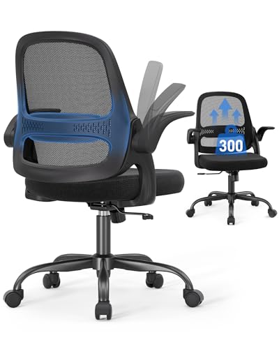 amseatec Mesh Office Chair, Ergonomic Home Office Chair with Flip-Up Arms - color: Black, size: Oversized