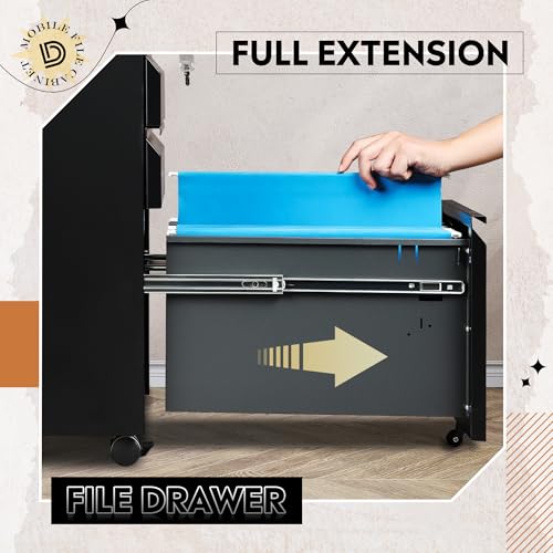 DEVAISE 3 Drawer File Cabinet with Lock, Fully Assembled Except Casters | Metal Filing Cabinet Under Desk for Home Office, Fits Letter/Legal/A4 Size, Black - color: Black, size: 17"D x 15"W x 24"H