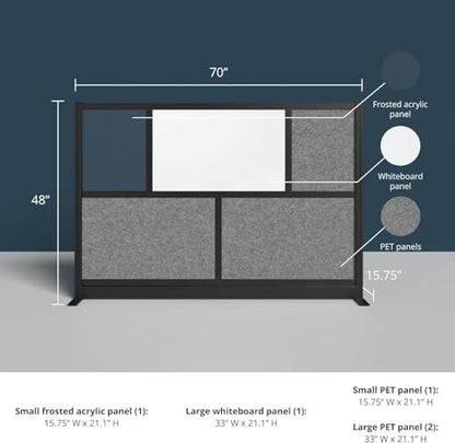 Workflow Modular Wall | Room Divider with Whiteboard, Sound-Dampening, & Frosted Acrylic Panels | Expandable Office Partition for Privacy & Productivity (70" x 48") - size: 70'' x 48''