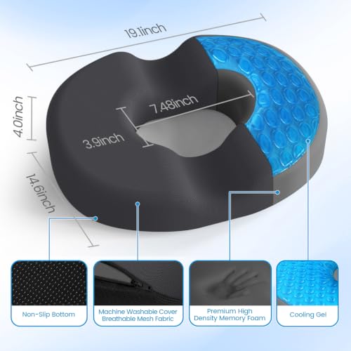 Donut Pillow Seat Cushion, Cooling Gel Memory Foam Chair Cushion, Grey - color: Gray, size: XX-Large