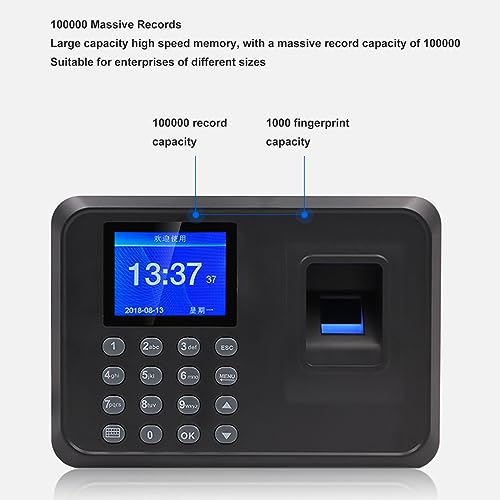 LiebeWH Biometric Fingerprint Time Clock Attendance Machine System with Voice Reminder Multilingual LCD Screen for Employee Small Business(US Plug 100‑240V)