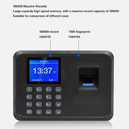 LiebeWH Biometric Fingerprint Time Clock Attendance Machine System with Voice Reminder Multilingual LCD Screen for Employee Small Business(US Plug 100‑240V)