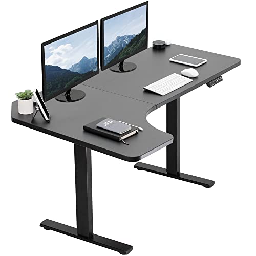 VIVO Electric Corner 58 x 35 in L-Shaped Standing Desk, Memory Height Adjustment, Holds 220 lbs, Reversible Black Top, Black Frame, DESK-KIT-1BRB