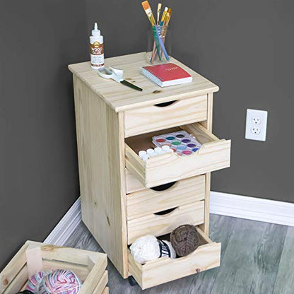Jela-USA Solid Pine Wood 6 Drawer Rolling Cart, Natural - color: Natural, style: unspecified
