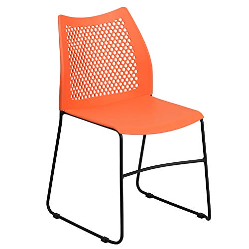 EMMA + OLIVER Home and Office Orange Sled Base Stack Chair with Air - color: Orange