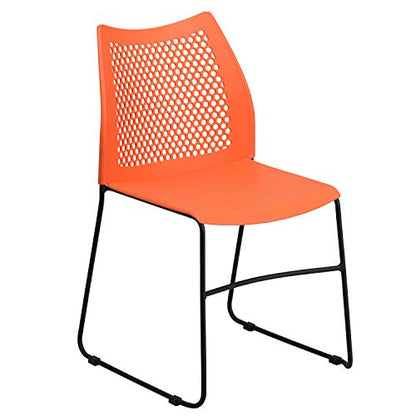 EMMA + OLIVER Home and Office Orange Sled Base Stack Chair with Air - color: Orange