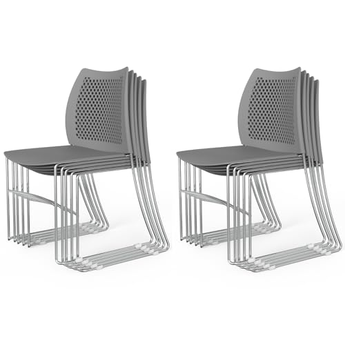 VINGLI 10 Pack Plastic Stacking Chairs, Stackable Office Chairs, Grey | Stackable Office Chair with Metal Sled Base, Ergonomic Plastic Seat & Holes Back, Multiple Use for Waiting Break Room Banquet - color: Grey, size: 10 Pack
