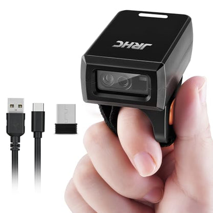 1D 2D Finger Barcode Scanner, Mini Wearable Ring 2.4G Wireless & USB Wired & Bluetooth Scanner, Portable Image QR Bar Code Reader PDF417 Data Matrix Screen Scan Compatible with iPad, Phone, PC