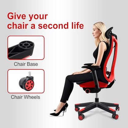 28" Heavy Duty Nylon Gaming Office Chair Base Replacement Part with Wheels | Computer Chair Base Legs with 5 Casters - color: Red