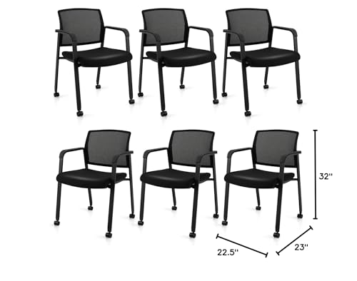 Tangkula Rolling Conference Room Chairs Set of 6, Stackable Office Guest Mesh Chairs with Armrests and Wheels, Ideal for Waiting Room Office, School, Lobby (Black) - color: Black, size: Set of 6