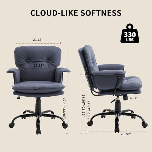 Small Desk Chair with Arms & Wheels, 360° Swivel Adjustable Vanity Chair with Wheels, Compact Rolling Task Chair for Home Office, Bedroom, Study，Dressing Table - color: Blue-1