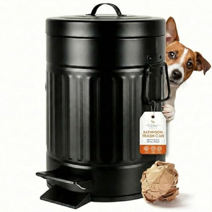 Autumn Alley Small Farmhouse Bathroom Trash Can, Pet Proof Matte Black Trash Can with Lid for Rustic Bathroom, Farmhouse Kitchen Step Waste Bin, Retro Metal Wastebasket 5L/1.3 Gal. - color: Black, style: 1 Pack (Trash Can Only)