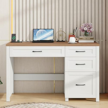 Farmhouse 47" Computer Desk, Executive Desk with File Drawer, Off White - color: Off White
