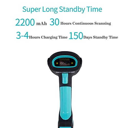 Alacrity 2D 1D QR Industrial Barcode Scanner with Stand, 2.4GHz Wireless Bluetooth 2 in 1, Hands Free Barcode Reader Shock Dust Proof, Blue