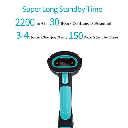 Alacrity 2D 1D QR Industrial Barcode Scanner with Stand, 2.4GHz Wireless Bluetooth 2 in 1, Hands Free Barcode Reader Shock Dust Proof, Blue