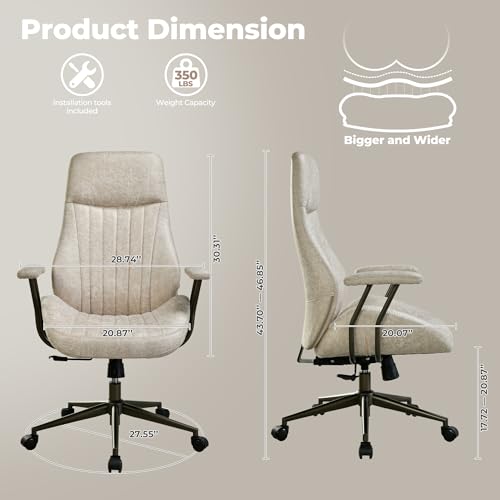 ovios Ergonomic Office Chair, High-Back Faux Suede Computer Executive Chair - color: Beige, size: High Back, Regular Cushion