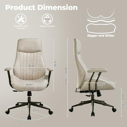 ovios Ergonomic Office Chair, High-Back Faux Suede Computer Executive Chair - color: Beige, size: High Back, Regular Cushion