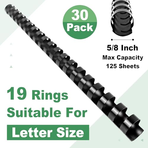 HOUYEE 30 Pack 5/8 Inch Plastic Binding Combs Spines, 19 Rings, Black | 16 mm Binder Combs for Letter Size Paper, 125 Sheets Capacity , for Book Binder Office School Supplies - size: 5/8 inch, 30 pack