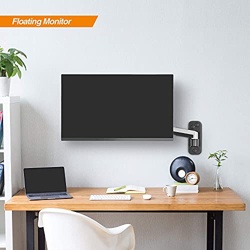 AVLT Single Extended Monitor Wall Mount for 13-32" Screens - Silver | Supports flat/curved/ultrawide screens up to 19.8 lbs. Smooth gas spring control, VESA 75x75/100x100 and clean cable routing - color: Single Extended