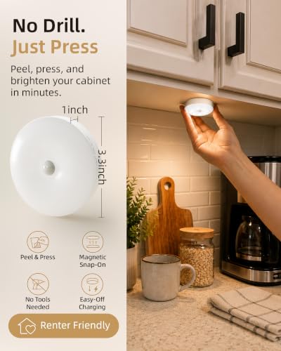EZVALO RGB Under Cabinet Puck Lights with Remote, Motion Sensor Lights - color: White