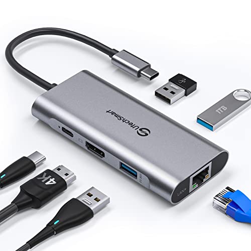 UtechSmart USB C Hub, USB C Ethernet Multiport Adapter, 6 In 1 USB C to HDMI Dock Compatible for Macbook Pro/Air, Chromebook, Dell XPS, HP and Type C Devices (Gigabit Ethernet 100W PD 4K HDMI USB 3.0) - color: Grey