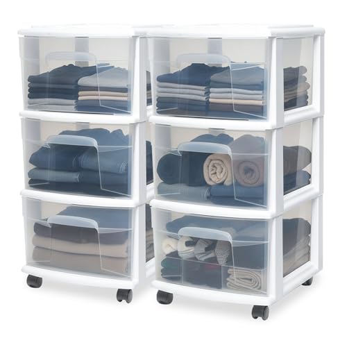 HOMZ Drawer Tower 3-Tier Storage Cart, Removable Wheels, White Frame,2 Pack - color: White, size: 2 Pack