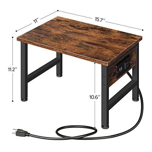 HOOBRO Printer Stand for Desk, Desktop Printer Stand with Charging Station, Small Printer Table with Storage Hook, Under Desk Printer Cart, File Rack for Home Office BF01UPS01 - color: Rustic Brown + Black