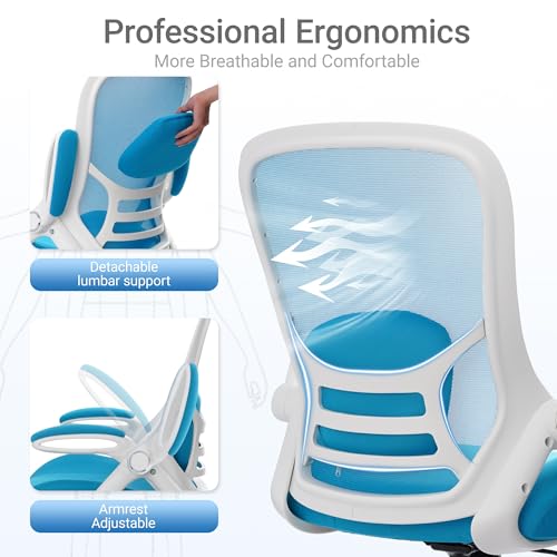 HYLONE 400lbs Heavy Duty Drafting Chair 5" Thickened Seat Office Chair with Flip-Up Armrests Tall Ergonomic Computer Chair with Lumbar Support and Adjustable Footrest Ring Standing Desk Chair (Blue) - color: Blue