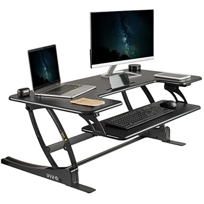 VIVO Black 42 inch Electric Desk Converter, DESK-V000VLE | Large, Height Adjustable, Stand Up Desk Riser, Wide Keyboard Tray, Standing Dual Monitor and Laptop Workstation, V Series - size: 42"