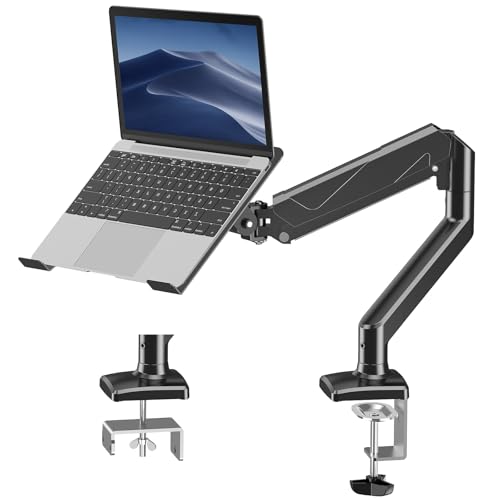 Laptop Stand Desk Mount, 2 in 1 Function, Single Monitor Mount | Fits Max 17" Notebook and 32" Computer Screen, Gas Spring Arm with Laptop Tray, Holds up to 17.6lbs - style: Laptop Desk Mount