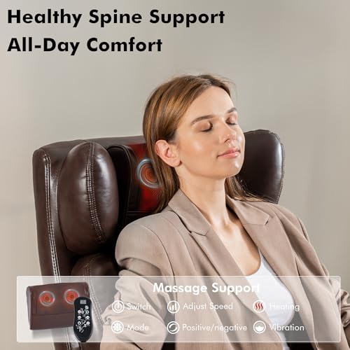 Big and Tall Ergonomic Massage Office Chair with Footrest, PU Leather Brown | 3 Removable Cushions, Heat Vibration Massage, Lumbar Support, High Back Reclining 105°-160°, 2 Pockets, Silent Wheels, 500LBS - color: Brown