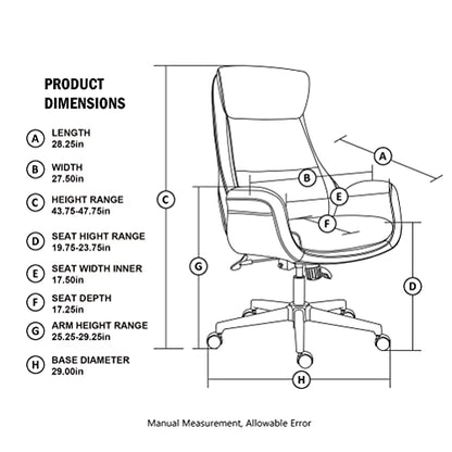 Glitzhome Modern Executive Home High-Back Office Chair - Leather Adjustable Swivel Desk Chair with Armrest(Cream) - color: Cream