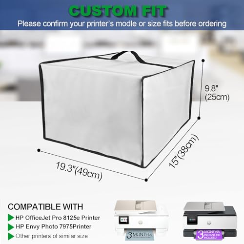 NUENSS-ROR Cover for HP Printer, Heavy Duty Waterproof Anti-static Protector Case with Handle, Printer Dust Cover Compatible with HP OfficeJet Pro 8125e/Envy Photo 7975 Wireless Inkjet Printer (Gray) - color: Gray