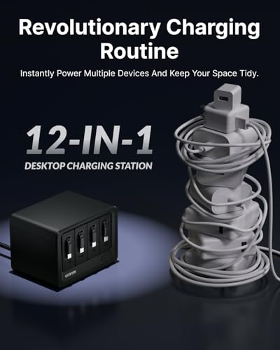 Gitryin 12-in-1 Desktop Charging Station, 160W USB Retractable GaN Charger - size: With 4 Type-C Chargers