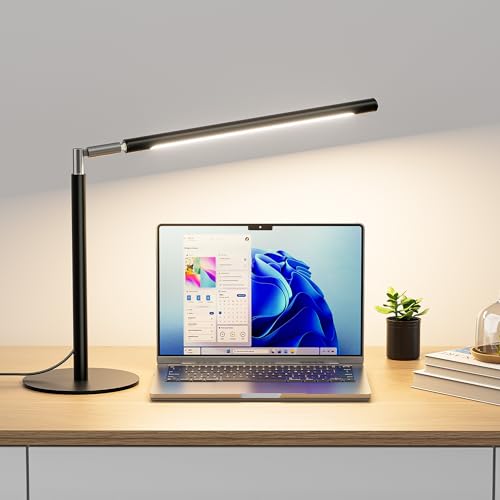Metal LED Desk Lamp, 16" Dimmable Desk Light with Base, 15W 1200LM, Adapter Included, Color & Brightness Adjustable, Modern Tall Table Lamp for Home Office Reading Study Task Laptop, Black - color: Black