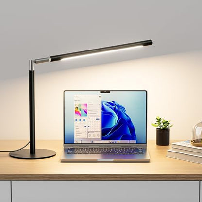 Metal LED Desk Lamp, 16" Dimmable Desk Light with Base, 15W 1200LM, Adapter Included, Color & Brightness Adjustable, Modern Tall Table Lamp for Home Office Reading Study Task Laptop, Black - color: Black