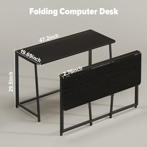 WOHOMO Folding Desk, 47.2" Foldable Computer Table for Small Spaces, Black - color: Black, size: Extra Large Size:47.2 x 19.6