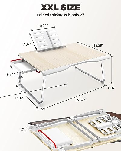 SAIJI Folding Bed Desk for Laptop, Extra Large Folding Bed Tray Table - color: Teak