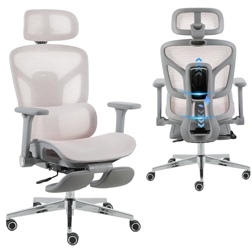 Korser Ergonomic Mesh Office Chair with Footrest, Big and Tall Desk Chair with 4D Flip-Up Arms, Auto-Tracking Lumbar Support, 3D Headrest, High Back Computer Gaming Chair for Home Office, Pink - color: Pink