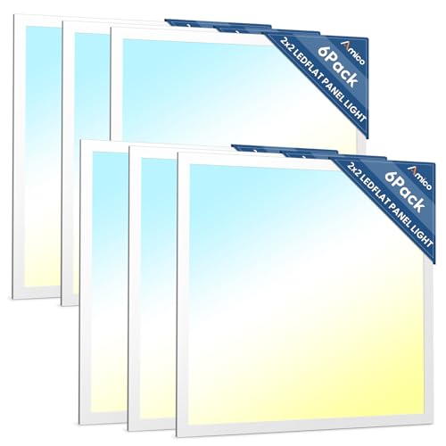 Amico 6 Pack 2x2 LED Flat Panel Light with 3CCT, 40W, 5000LM, ETL/FCC | 4000K/5000K/6500K, 20W/30W/40W, 0-10V Dimmable, Super Bright LED Drop Ceiling Fixtures for Office Meeting Classroom - size: 6 Pack