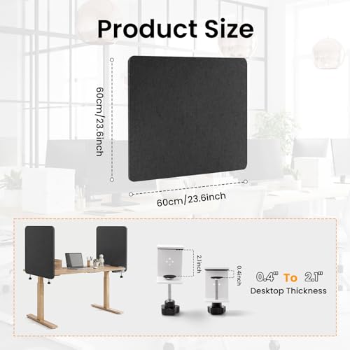 2-Pack Felt Desk Dividers, Clamp-On Privacy Panels, 24 x 24 Inch, Dark Gray - color: Dark Gray, size: 24×24 in (2pcs)