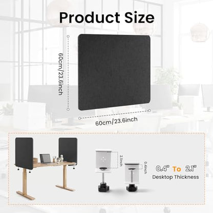 2-Pack Felt Desk Dividers, Clamp-On Privacy Panels, 24 x 24 Inch, Dark Gray - color: Dark Gray, size: 24×24 in (2pcs)