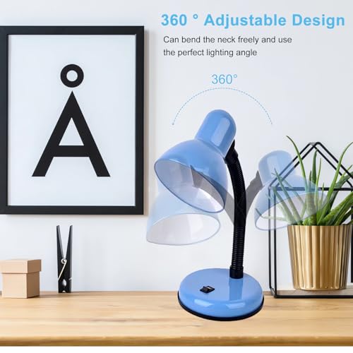 Desk Lamp with LED Bulb, (Blue) Flexible Gooseneck with Table lamp 6000K Metal Desk Lamp with Flexible Hose Neck for Office Living Room Bedroom Bedside Table, College Dorm