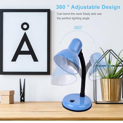 Desk Lamp with LED Bulb, (Blue) Flexible Gooseneck with Table lamp 6000K Metal Desk Lamp with Flexible Hose Neck for Office Living Room Bedroom Bedside Table, College Dorm