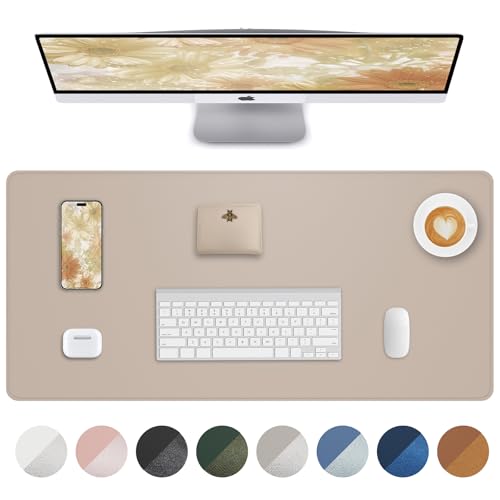 Leather Desk Protector, Large Mouse Pad, Non-Slip, Waterproof PU Leather Blotter Mat, Desk Cover for Office and Home (Beige, 36" x 17") - color: Beige, size: 36" x 17"