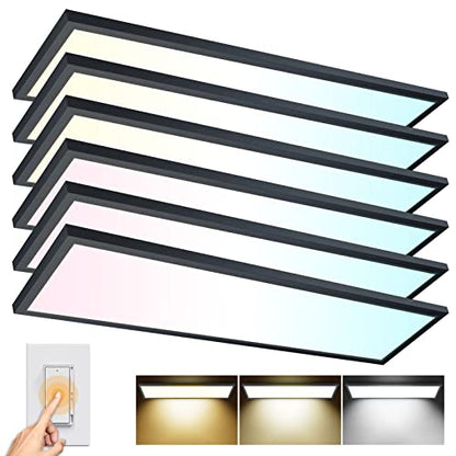 AIKVSXER 6 Pack 1x4 LED Flat Panel Light Surface Mount Black, 5500LM 50W - color: Black, size: 1x4FT 6PACK
