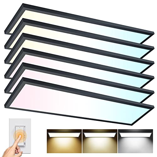 AIKVSXER 6 Pack 1x4 LED Flat Panel Light Surface Mount Black, 5500LM 50W - color: Black, size: 1x4FT 6PACK